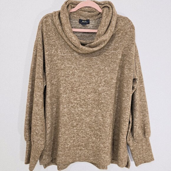 Maeve Anthropologie Soft Knit Cowl Neck Sweater Tan Bishop Sleeve Size L - Picture 9 of 16